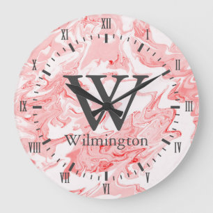 Moderne korallenrosa Wirbel römische Zahlen Name Große Wanduhr