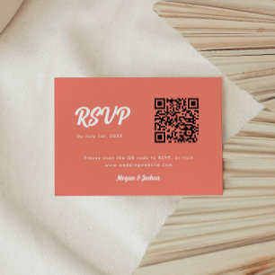 Moderne Korallenrote QR-Code-Hochzeit im Skript-St RSVP Karte