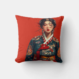 Moderne koreanische Frau im Hanbok-Porträt Kissen