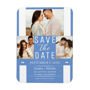 Moderne Kornblume "Save the Date" 3-Foto-Hochzeit Magnet