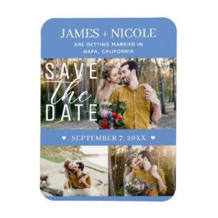 Moderne Kornblumen-Save-the-Date-Hochzeit 3 Fotos Magnet