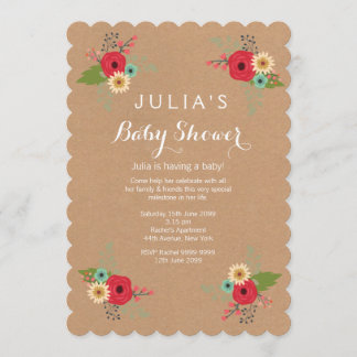 Moderne Kraft Floral Baby Dusche einladen Einladung