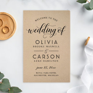 Moderne Kraft- und Black-Script-Hochzeitsprogramme