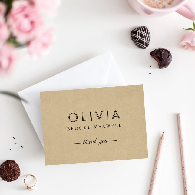 Moderne Kraft- und Schwarz-Monogramm Dankeskarte (Von Creator hochgeladen)