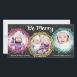 Moderne Kräne sind fröhlich drei Foto grau Feiertagskarte<br><div class="desc">Farbenfrohe Kränze Drei-Foto-Urlaubskarte von Orabella Prints. Bitte ersetzen Sie die Vorlagenbilder vor dem Kauf durch eigene Fotos.</div>