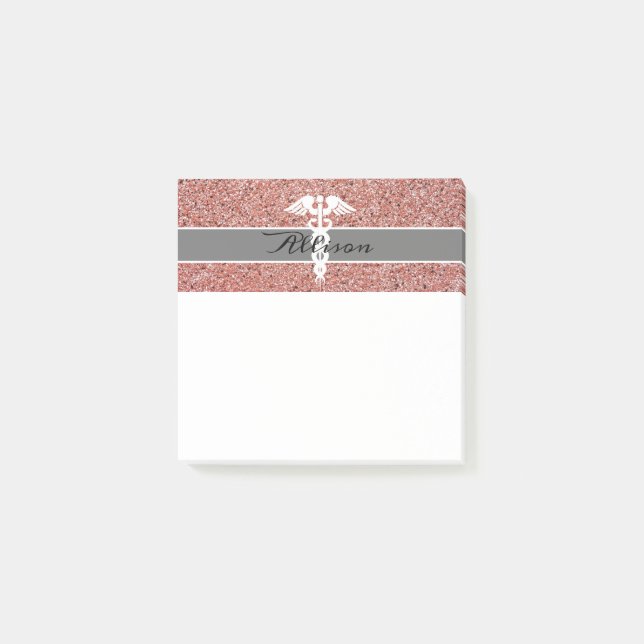 Moderne Krankenschwester Caduceus Rose Gold Pink G Post-it Klebezettel (Vorderseite)