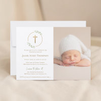 Moderne Kranz Gold Kreuz Baby Taufe Foto grün
