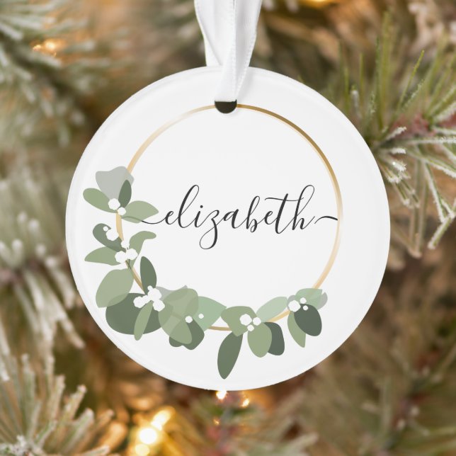 Moderne Kranz personalisierter Name Weihnachtsfeie Ornament (Baum)