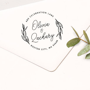 Moderne kreisförmige Hochzeitsanschrift im Skript- Gummistempel