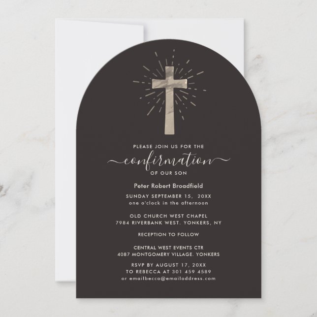 Moderne Kreuz-Rustikal Religiöse Konfirmation Einladung (Vorderseite)