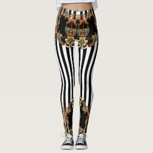 Moderne Kreuzstiche und schwarz-weiße Streifen Leggings