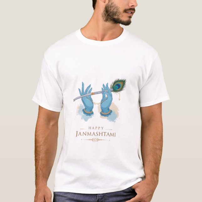 Moderne Krishna Print T - Shirt - Traditionsmischu (Vorderseite)