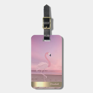 Moderne kühle rosa Flamingo Strand Sonnenuntergang Gepäckanhänger