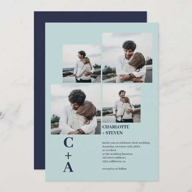 Moderne, kühn blaue Seestreitkräfte 4 Fotos Grid H Einladung (Vorne/Hinten)