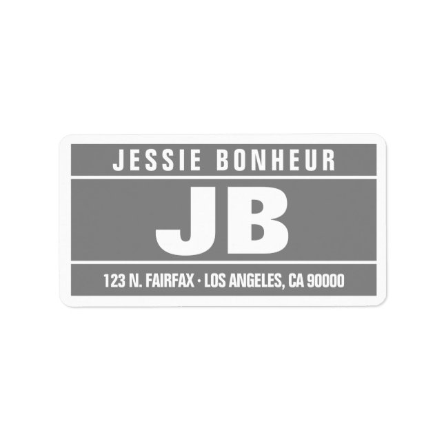 Moderne kühne Initialen | Grau und Weiß Adressaufkleber (Vorne)