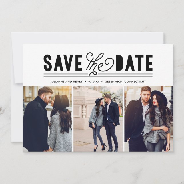 Moderne kühne Liebe Save the Date FotoCollage (Vorderseite)