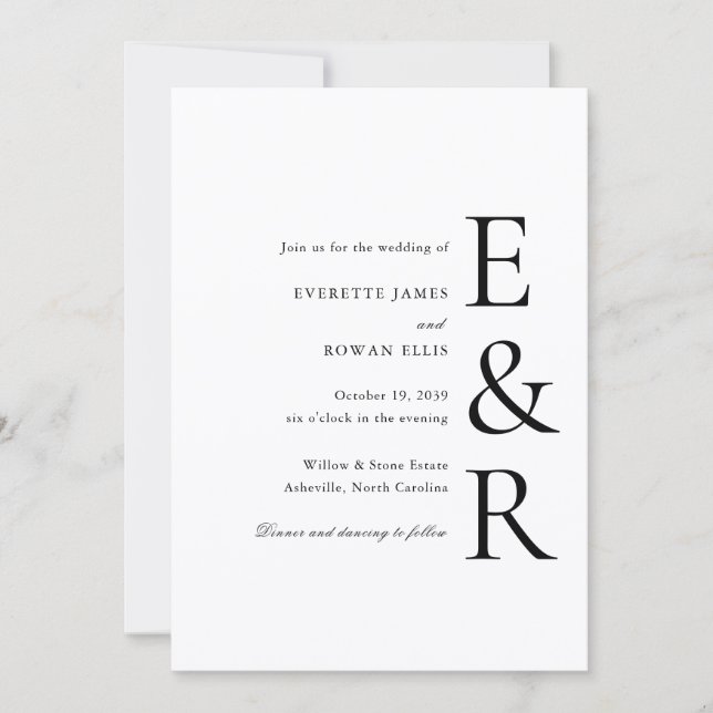 Moderne, kühne Monogramm-Minimalismus-Hochzeit Einladung (Vorderseite)