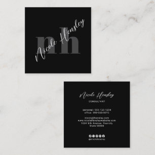 Moderne, kühne Monogramm-Minimalist Chic Schwarz Quadratische Visitenkarte