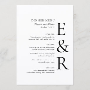Moderne, kühne Monogramm-Minimalist-Hochzeit Menükarte