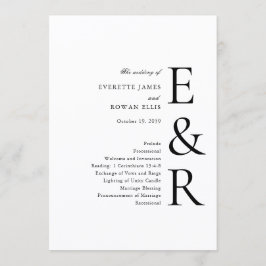 Moderne, kühne Monogramm-Minimalist-Hochzeit Programm