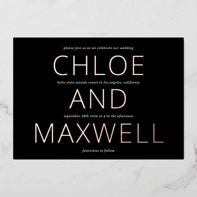 Moderne, kühne Namen Minimialist Wedding Einladung (Vorderseite)