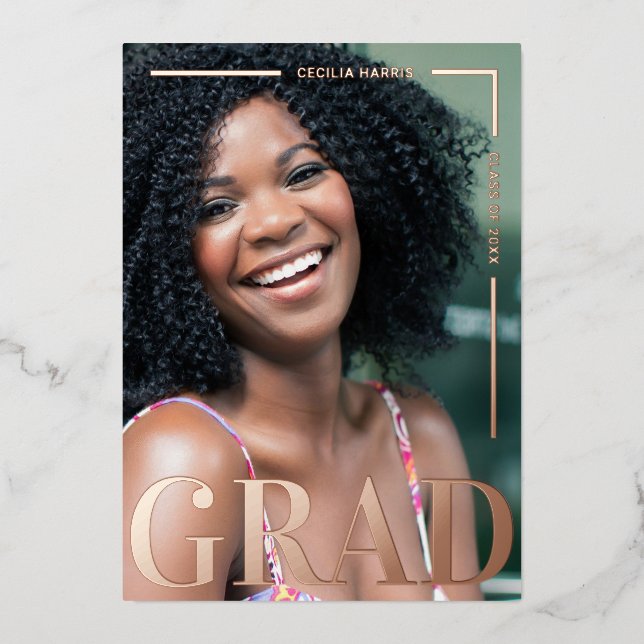 Moderne kühne Rose Gold Grad Foil Einladung (Vorderseite)