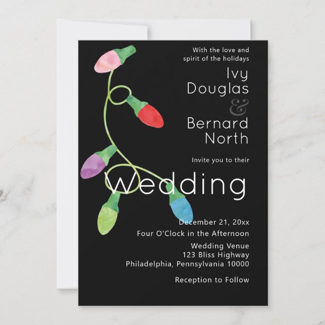 Moderne, kühne Weihnachtsbeleuchtung Hochzeit Ankündigung (Vorderseite)