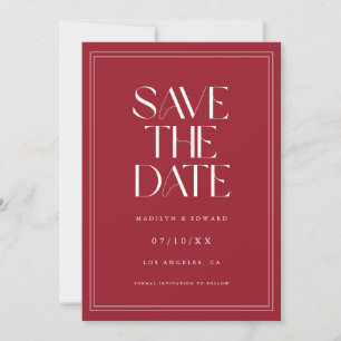 Moderne kühne Weinrote Hochzeitspaar-Foto Save The Date