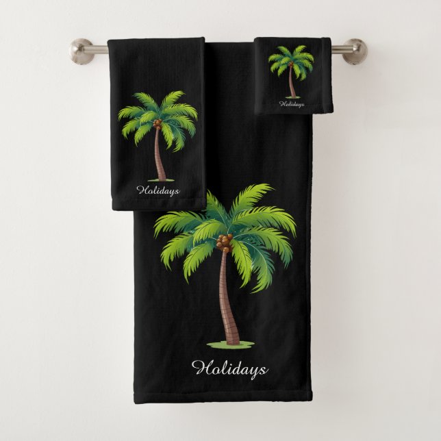 Moderne, kundenspezifische Green Palm Tree & Scrip Badhandtuch Set (Insitu)