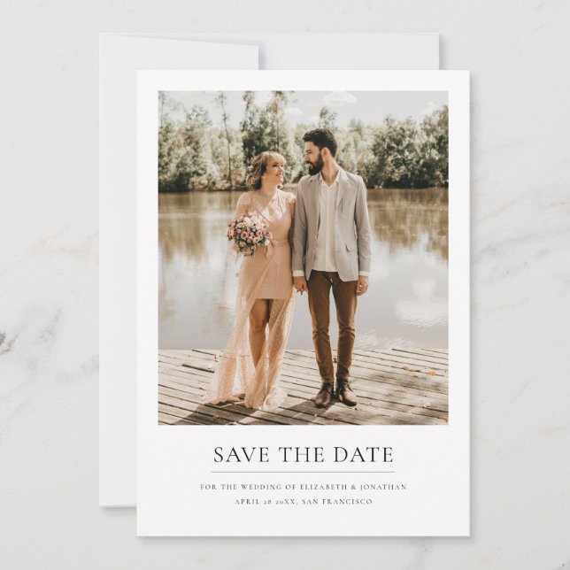 Moderne, kundenspezifische Hochzeitskarte für Foto Save The Date (Vorderseite)