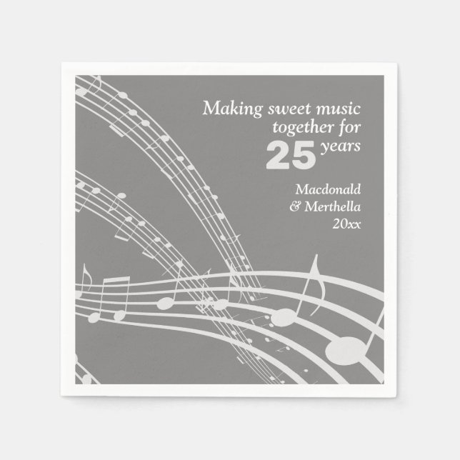 Moderne kundenspezifische MUSIKNOTEN 25. SILVER Ju Serviette (Vorderseite)