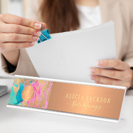 Moderne Kunst abstraktes Muster aquamarines Gold m Schreibtischnamensplakette