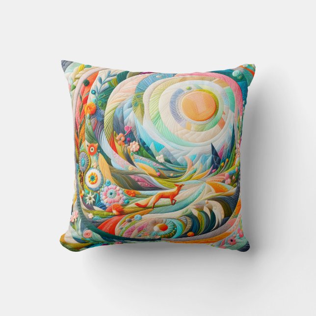 Moderne Kunst bestickt Look Spring Landschaft Kissen (Vorderseite)