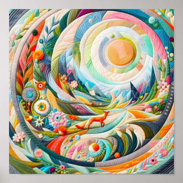 Moderne Kunst bestickt Look Spring Landschaft Poster (Vorne)