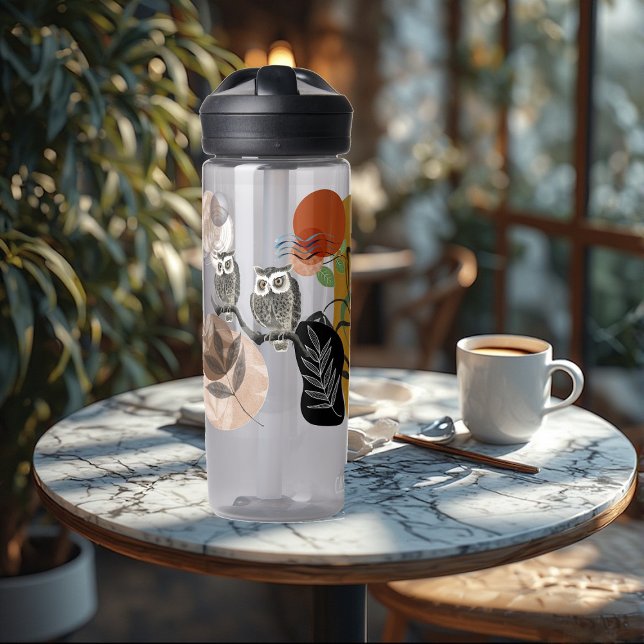 Moderne Kunst Boho Bohemisch Bird Abstrakte Vögel  Trinkflasche (Modern Art Boho Bohemian Bird Abstract Owls Nature Water Bottle)