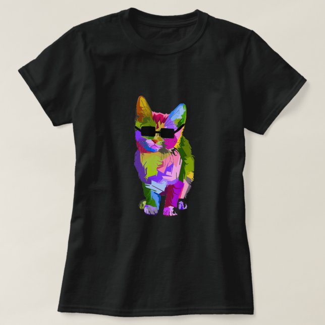 Moderne Kunst cooler Pop Kunstkitte T-Shirt (Design vorne)