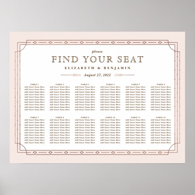 Moderne Kunst-Déco Rosa Rosengarten Hochzeitsfeier Poster (Vorne)