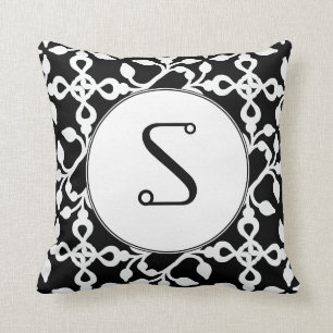 Moderne Kunst-Deko-Monogramm Schwarzweiss Kissen