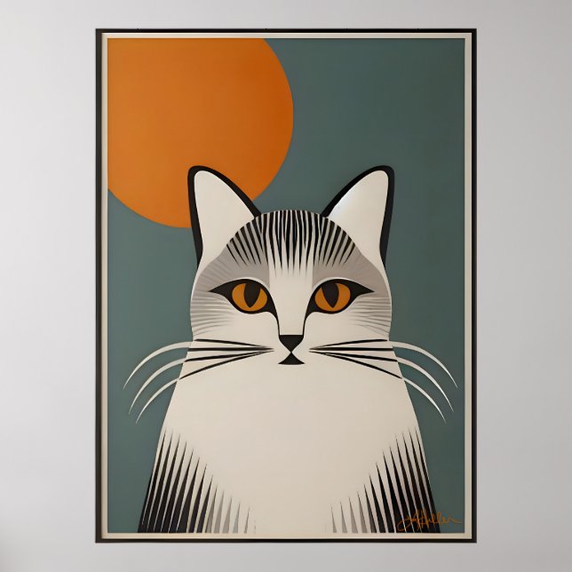 Moderne Kunst des Mittelalters Grau Kat Poster (Vorne)