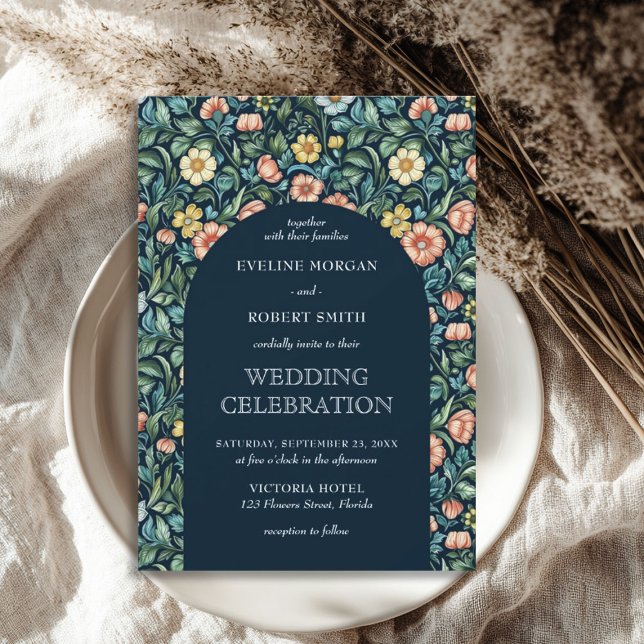 Moderne Kunst, Dichtung und Musik Einladung (Modern floral Art Nouveau William Morris wedding Invitation)