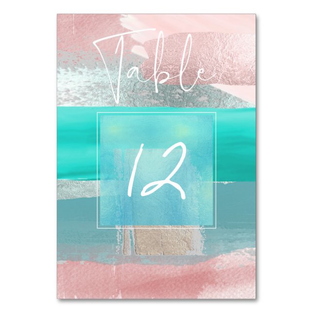 Moderne Kunst, Farbblock Nr. Blush+Blau Tischnummer (Vorderseite)