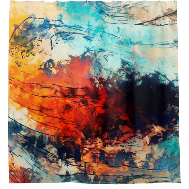 Moderne Kunst. Farbenfrohe zeitgenössische Kunstwe Duschvorhang (Vorderseite)