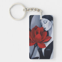 Moderne Kunst Frau mit roter Rose Acryl-Schlüssela