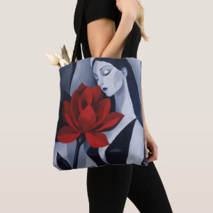 Moderne Kunst Frau mit roter Rose Tote Bag