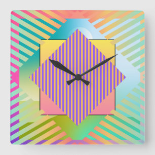Moderne Kunst Grafik-Design 1 Formen Linien Farben Quadratische Wanduhr