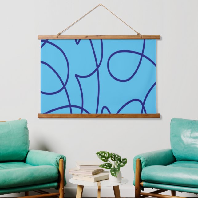 Moderne Kunst in Blau Wandteppich Mit Holzrahmen (Wohnzimmer)