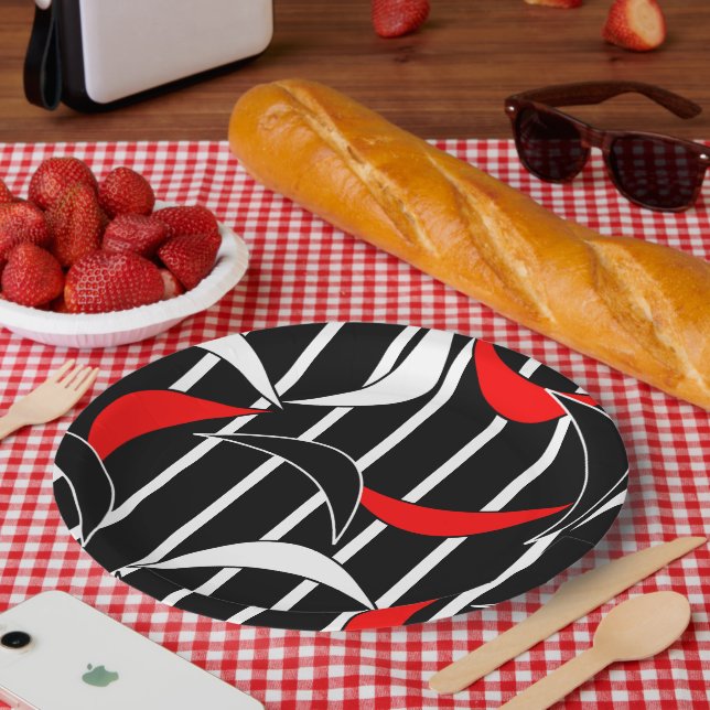 Moderne Kunst in Schwarz, Weiß, Rot Pappteller (Picknick)