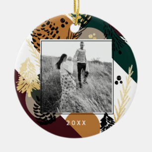 Moderne Kunst   Minimales warmes Kiefernkiefer-Fot Keramik Ornament