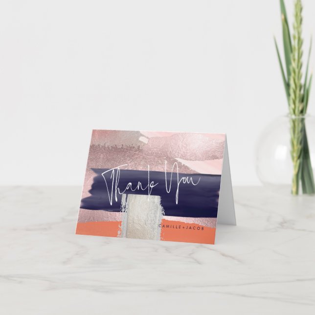Moderne Kunst, Navy Blue+Rose Gold Vielen Dank Dankeskarte (Vorderseite)