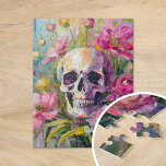 Moderne Kunst noch Leben Abstrakter Schädel und Bl Puzzle<br><div class="desc">Ein modernes impressionistisches Gemälde, das ein ruhiges Leben eines Schädels darstellt, umgeben von lebhaften Blume in lebhaften Pastellfarben. Die sanften, aber lebhaften Pinselstriche mischen die Farbtöne Rosa, Grün, Blau und Gelb und schaffen einen Kontrast zwischen den zarten Blumen und dem krassen, symbolischen Schädel. Dieses Kunstwerk verleiht dem traditionellen Stillleben eine...</div>